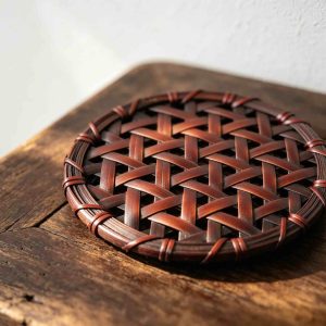 Home ReddishBrownGridWeaveRoundBambooCoasterFarmhouseTableDecor