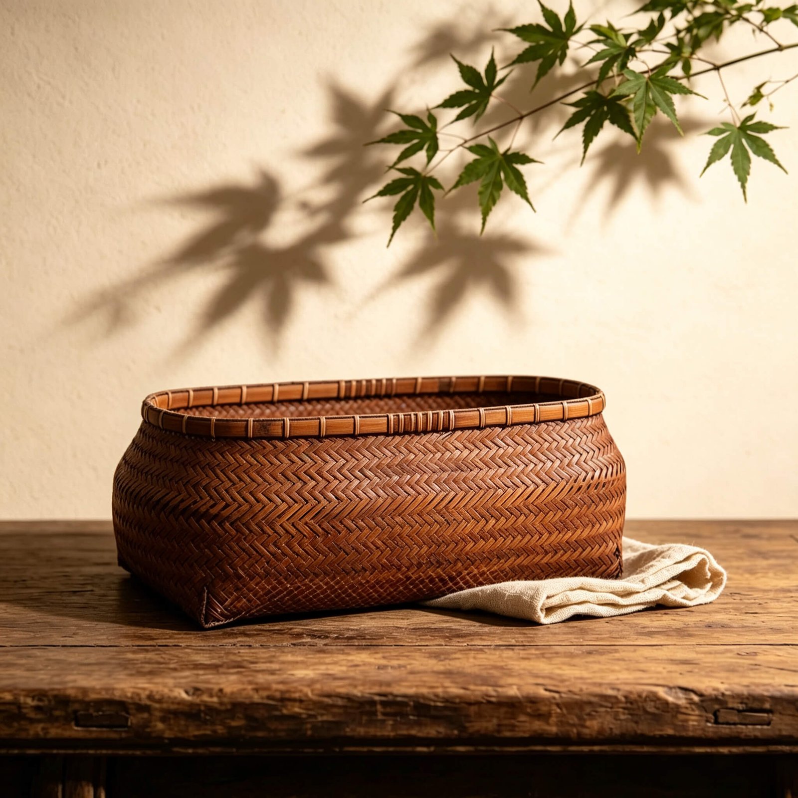 handcrafted_vintage_narrow_deep_dark_brown_bamboo_basket