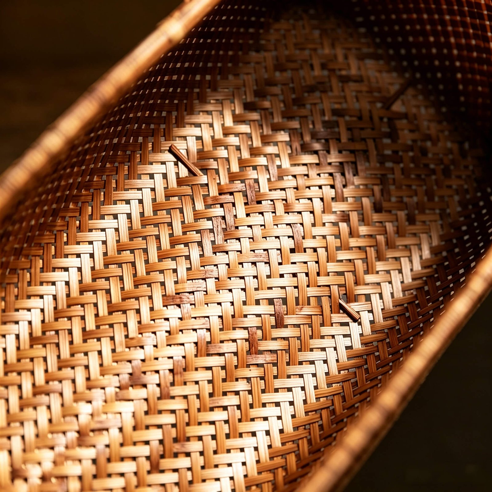 handcrafted_vintage_narrow_deep_dark_brown_bamboo_basket_interior_weave