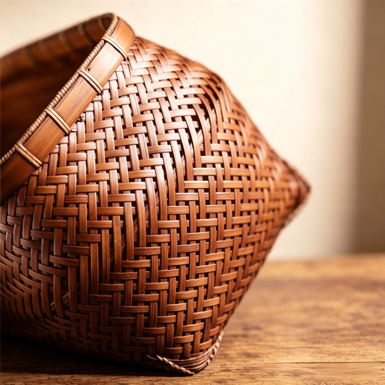 handcrafted_vintage_narrow_deep_dark_brown_bamboo_basket_side_view_detail